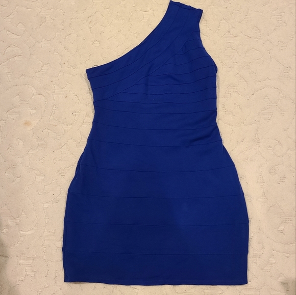 Express Blue One Shoulder Bodycon Dress Sz Large - Picture 1 of 6